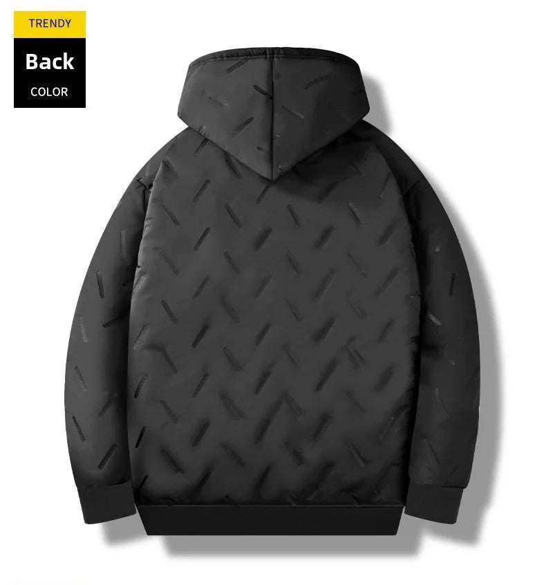 Men's Winter Lamb Velvet Jacket Fleece Lined Cotton Suit Hooded Loose plus Size Warm Cotton Coat Thermal Cotton Clothing