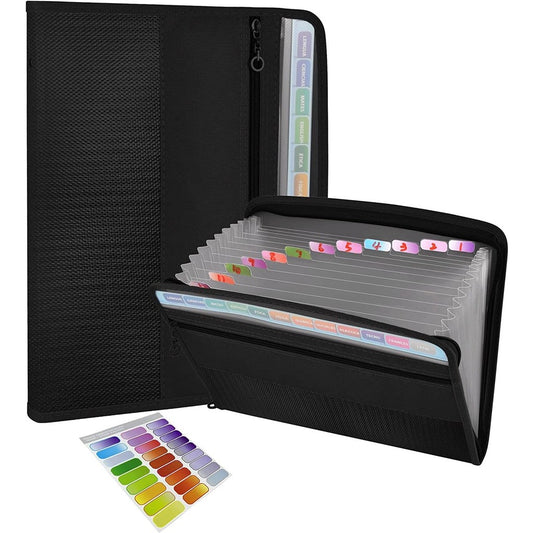 Accordion File Organizer with Safe Zipper, 13 Pocket Expanding File Folder with Front Pencil Pouch, School Office Supplies