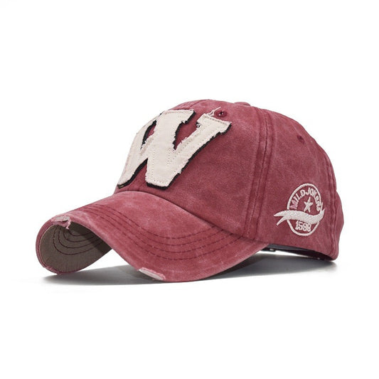 Boné de Beisebol de Algodão Lavado Vintage com Bordado de Letra W Ajustável Unissex Chapéu de Sol de Algodão para Homens Mulheres Moda Casual Streetwear