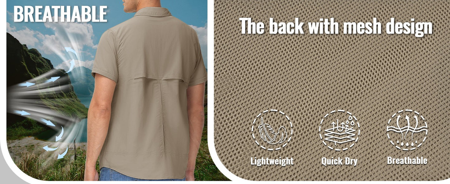 TACVASEN Summer Quick Dry Long Sleeve Cargo Work Shirts with Pockets Mens Safari Hiking Shirts Button Down Shirts Clothes Males