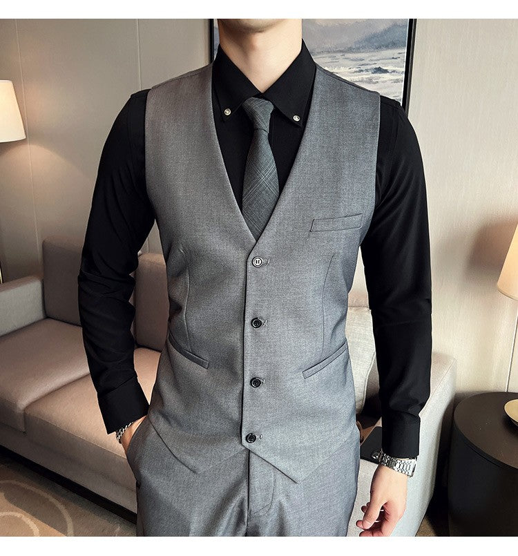 Men's High-Quality 3-Piece Business Casual Wedding Suit Vest Trousers Set Handsome Fashion Banquet Clothing S-6XL