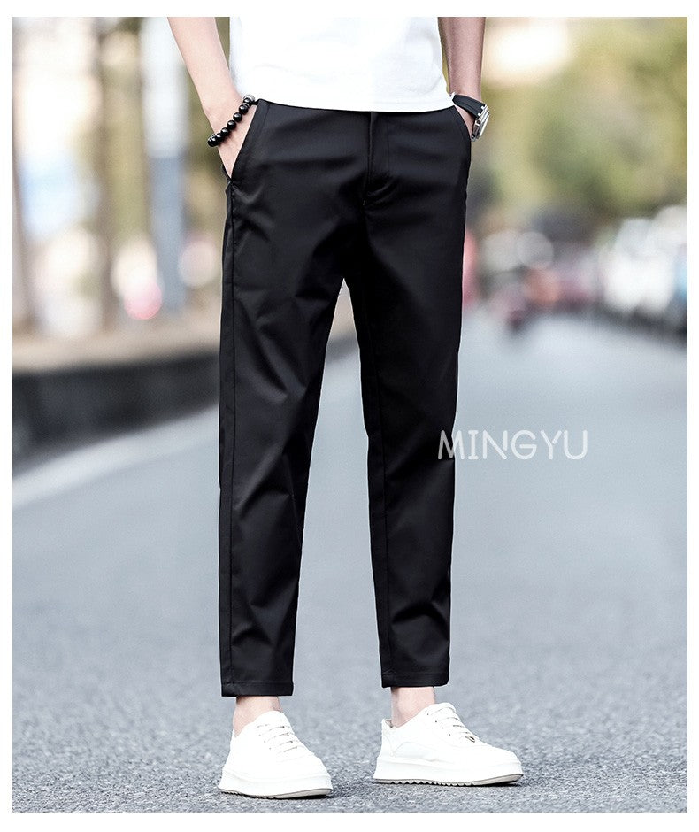 2025 New Summer Cotton Ankle Length Pants Men Slim Elastic Waist Jogger Outdoors Korean Work Suit Casual Trousers Male 28-38
