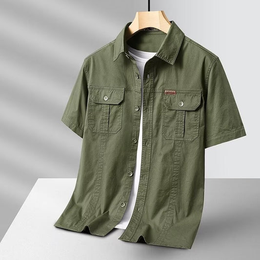 New Summer Men's Short Shirt Korean Casual Oversized Navy Blue Cargo Shirt Classic Retro Men Clothing Outdoor Sports Durable Top