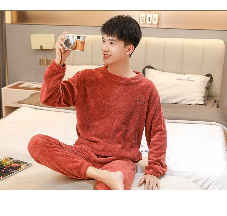 Pajamas Men's Women's Fall and Winter Coral Velvet Homewear Suit Thickened Padded Homewear Couples Large Size Winter Homewear