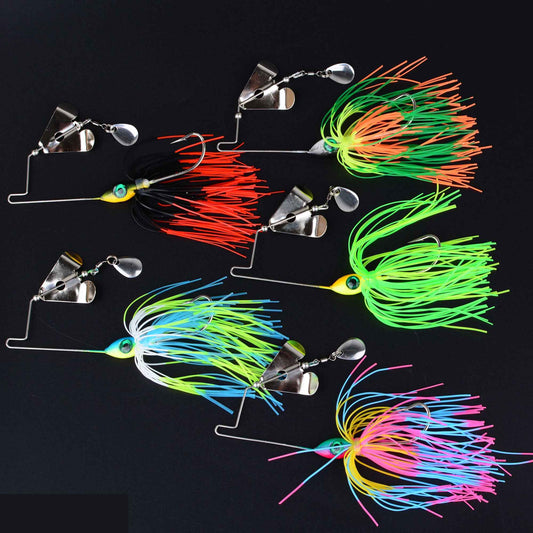 Isca artificial 5Pcs Spinnerbait Bass jig Weedless Buzzbait Wobbler Chatterbait para robalo, lúcio, truta, pesca esportiva