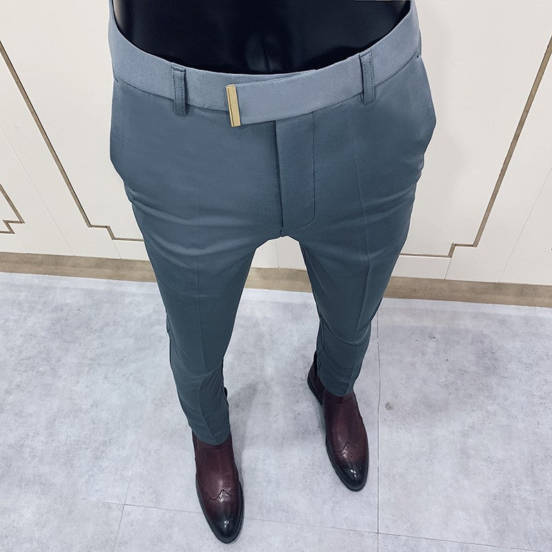 Spring 2025 Men Pants Korean Slim Fit Men Casual Ankle Length Pants Streetwear Men High Quality Black Gray Khaki Dress Suit Pant