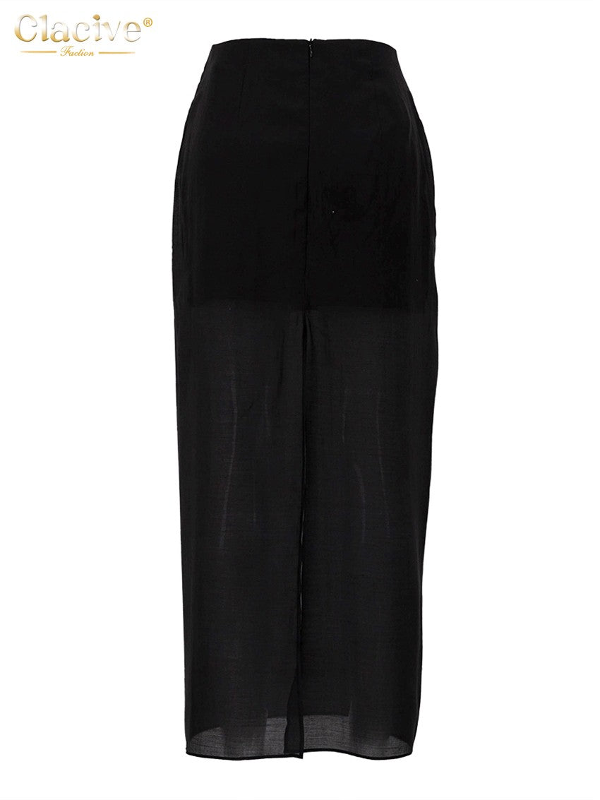 Clacive Fashion Loose Balck Women Skirt Casual High Waist Ankle Length Skirts El