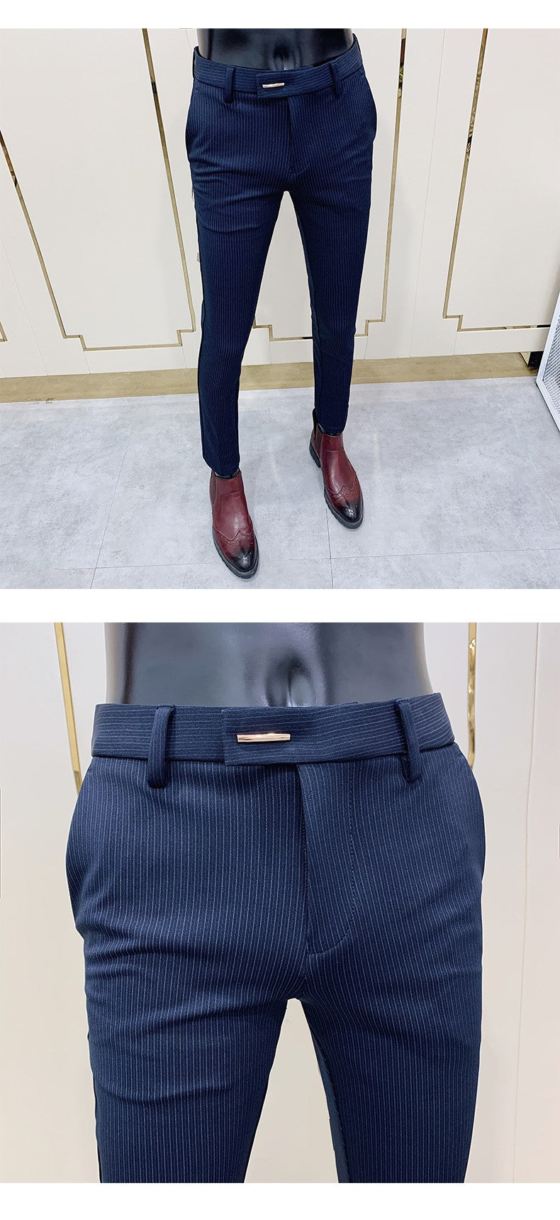 New Striped Suit Pants 2022 Men Elegant Skinny Fit Office Pant Men Trousers Pant For Man Business Slim Fit Dress Ankle Trousers