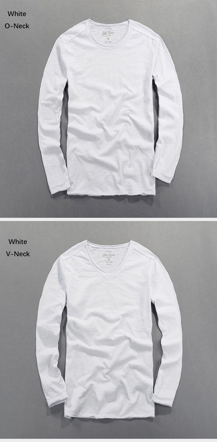 Fashionable Bamboo Cotton Long Sleeve Vintage T-shirts Men Casual Thin Tops Tees Comfortable Tshirt Distressed T-shirt