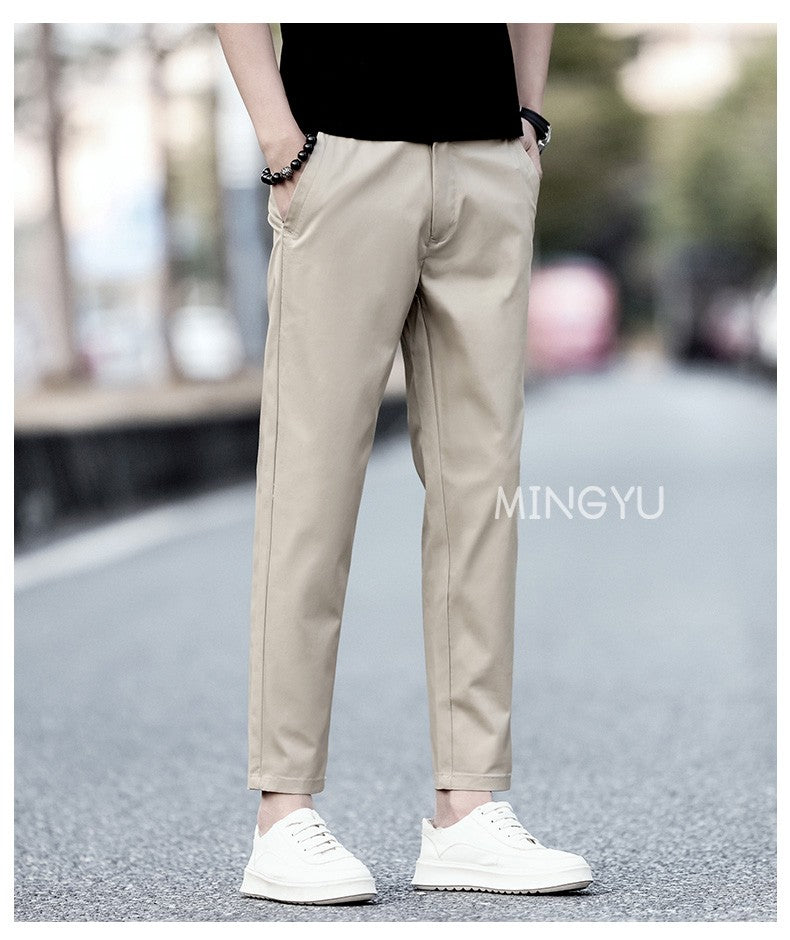 2025 New Summer Cotton Ankle Length Pants Men Slim Elastic Waist Jogger Outdoors Korean Work Suit Casual Trousers Male 28-38