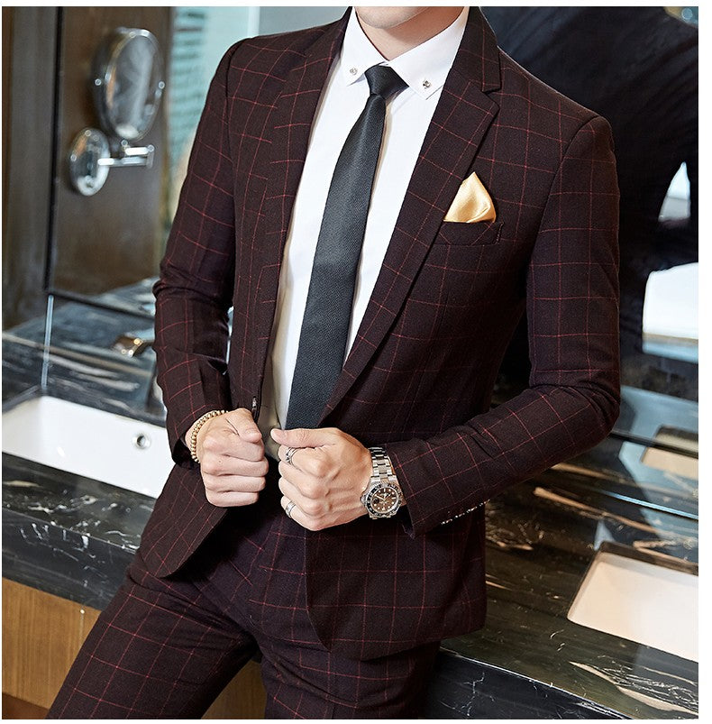 Men's Casual One-Button Plaid Suit Two-Piece Set Business No-Ironing Best Man M-5XL 2025 Fashion Comfortable Fit