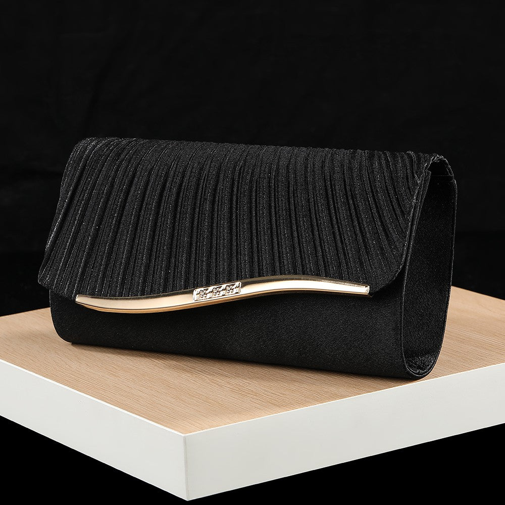 Premium Pleated Clutch Bag with Metal Trim Fashion Classic Chain Shoulder Bag for Evening Weddings And Parties