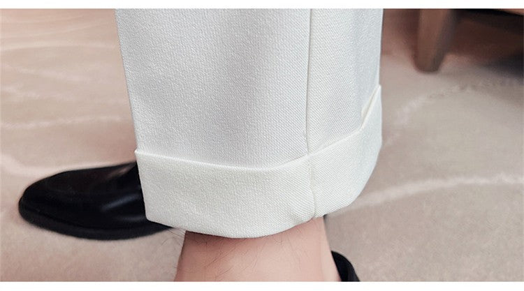 British Style Spring New Solid Business Casual Suit Pants High Waist Button Men Formal Pants High Quality Slim Office Trousers