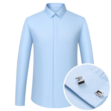Men's Formal Long Sleeve Dressy Shirt Covered Buttons Front Placket Fits Comfortably French Cuffs Shirts Random Metal Cufflinks