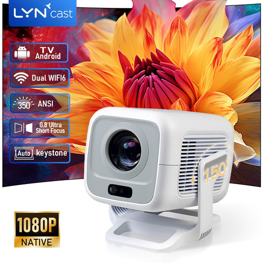 Portable Native 1080P 350ANSI 4K Supported Android 11 360° Projector With Auto Keystone Focus Wifi6 BT5.4 For Home, Office
