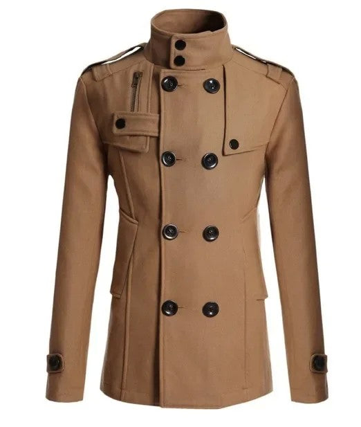 Men's Woolen Overcoat for Autumn and Winter. Korean Style Men's Clothing, Fashionable Slim-fit Double-breasted Mid-to-long Coat.