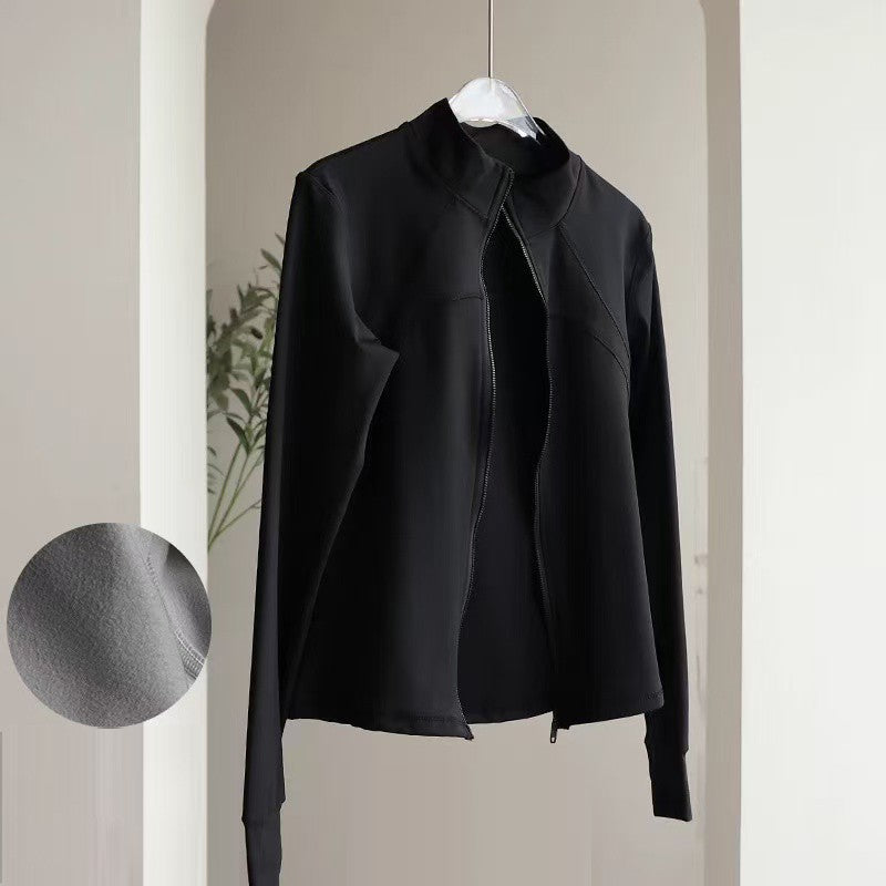 Women's High-End Velvet Yoga Jacket Stand Collar Long Sleeve Fitness Running Training Top for Autumn Winter Sports