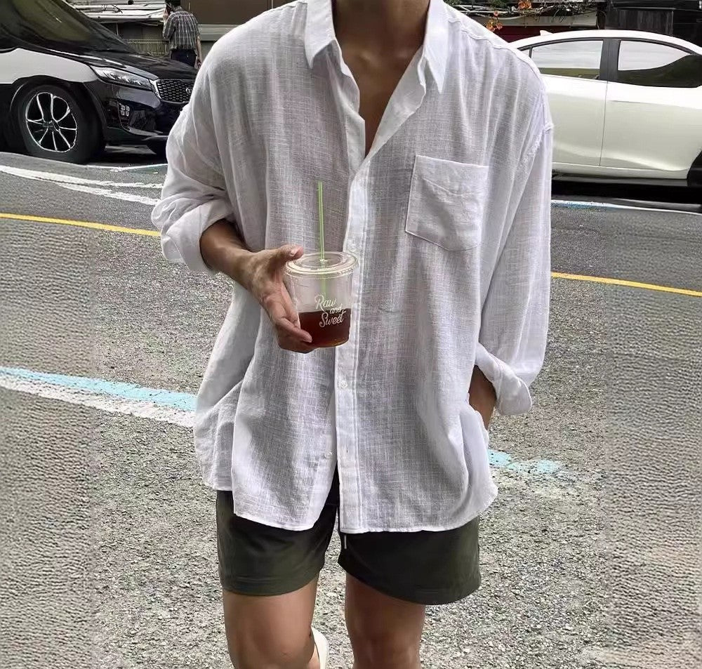 2025 European Style Premium Linen Shirt, Comfortable Men's Loose and Breathable Workwear Shirt UPF50+sun Protection
