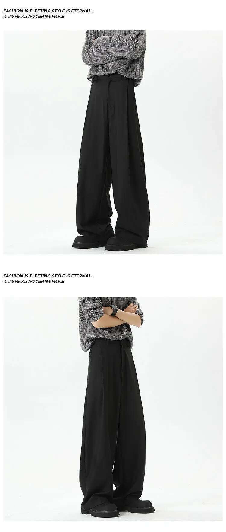 IEFB American Style Men's Suit Trousers Pleated Design Wide Leg Solid Color Button Casual Bottom Straight New Male Pants 9W766
