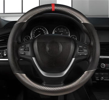 Black Leather 15'' Car Steering Wheel Cover Breathable Anti Slip Auto Protection O Shape