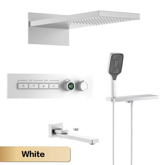 Luxury gun gray brass thermostatic shower system wall mounted LED digital display hot and cold water bathroom embedded faucet