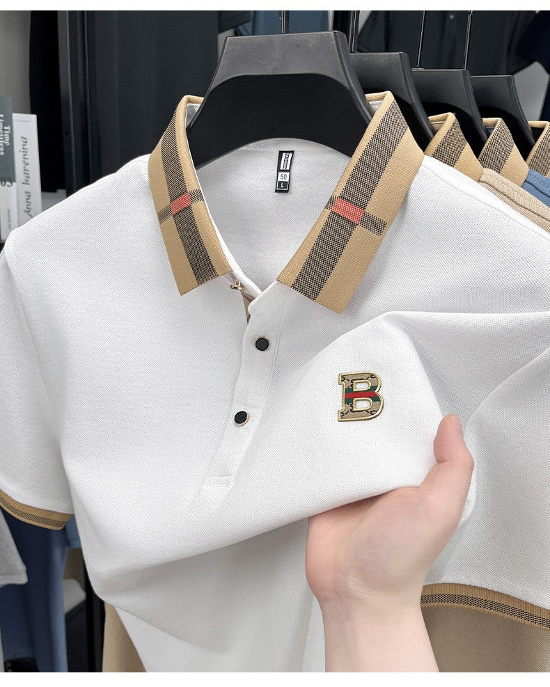 New men's fashionable short sleeved summer designer exquisite craftsmanship embroidery stand collar polo business casual T-shirt