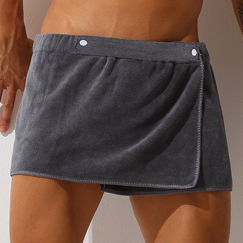 Sexy Sleep Bottoms Man Microfiber Pajamas Men Nightwear Short towel Pants Side Split Bathrobe Culottes Soft Thick