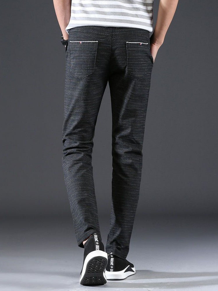Male Suit Trousers Gray Plaid Check Straight Cheap Clothing Premium Men's Summer Pants Thin Casual Classic Slacks Dress Up