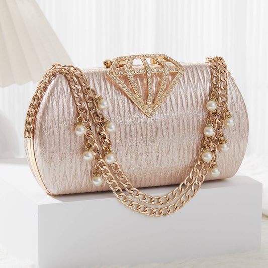 Luxury Evening Clutch Bag for Women With Pearl Decor Diamond Buckle Formal Wedding Handbag Clutch Purse With Chain Dinner Bag
