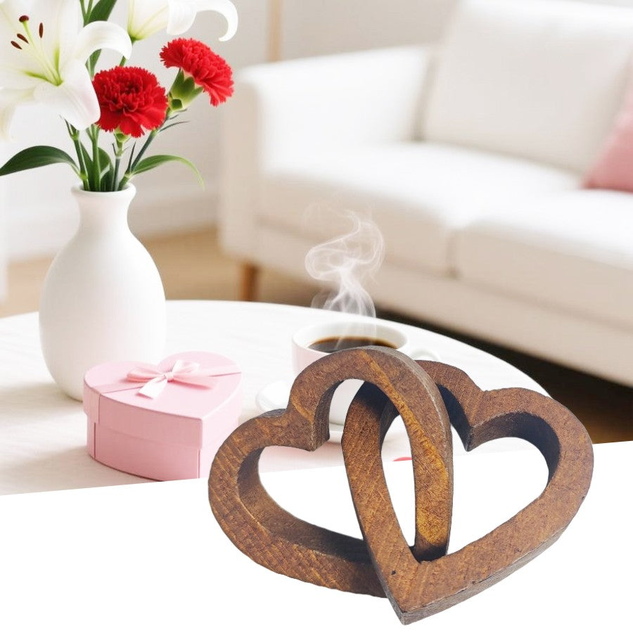 Warm and Romantic Wooden Double Heart Chain Ornaments Valentine's Day Wedding Engagement Proposal Celebration Ornaments Living Room Bedroom Desktop Ornaments Holiday Gifts