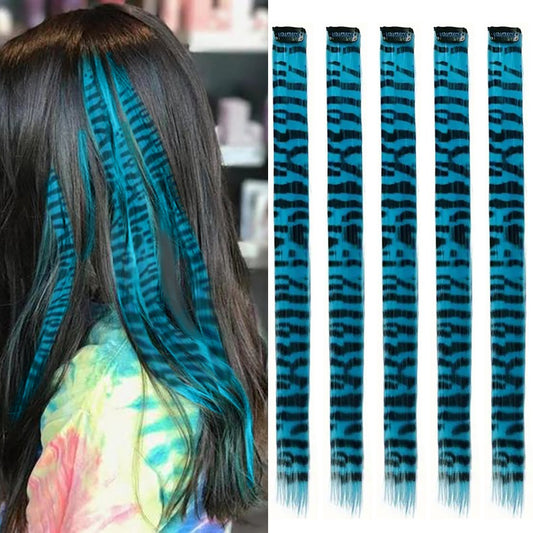 Clip-in Stripe Printed Synthetic Hair Colorful Long Straight Hair Pieces clip in Hair Extensions for Daily or Christmas wear