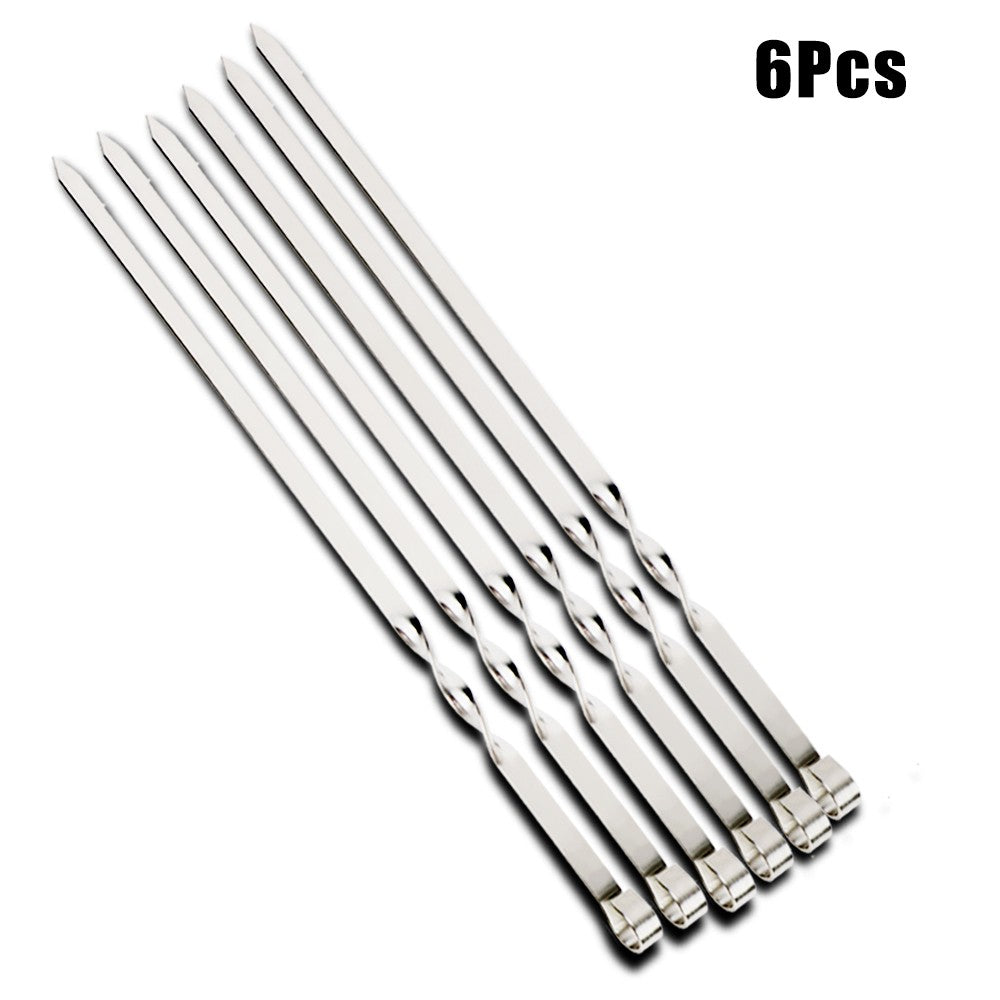 Reusable Grill Sticks Wide BBQ Sticks Stainless Steel Barbecue Skewer Outdoor Camping Picnic 6Pcs Flat BBQ Fork BBQ Utensil
