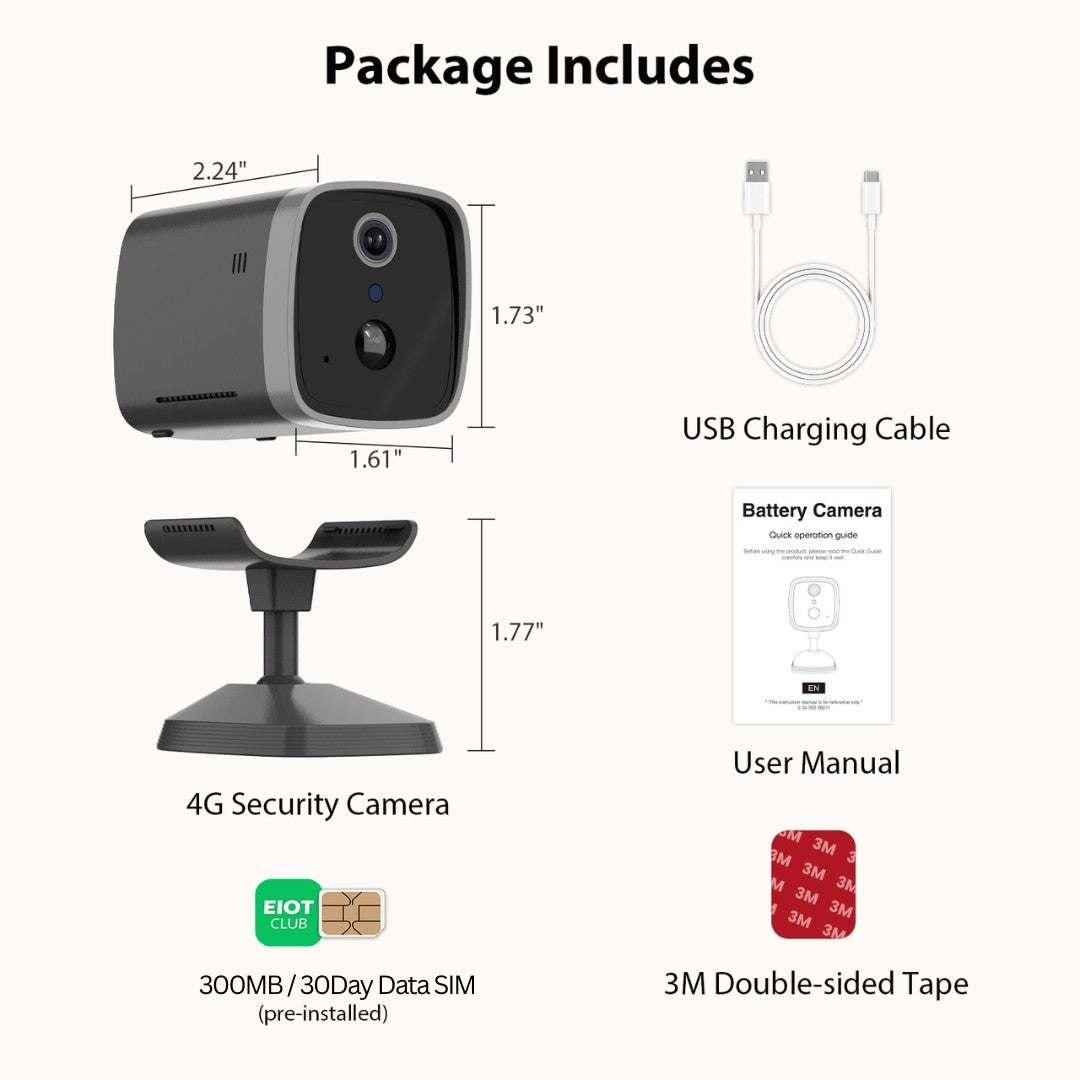 Mini 4G Wireless Security Camera with SIM Card, Battery Powered, Night Vision, Human Detection, Indoor Outdoor Use Mini Cam