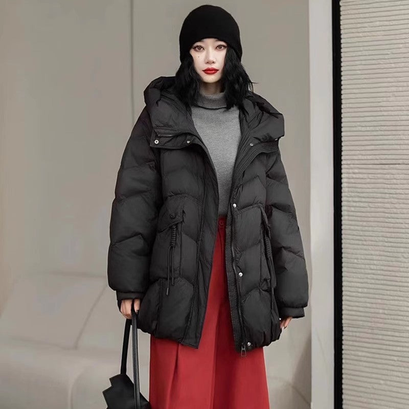 Lagabogy 2025 Women Autumn Winter Vintage Style Loose Casual Mid-Long Hooded Warm Puffer Coat Female 90% White Duck Down Jacket