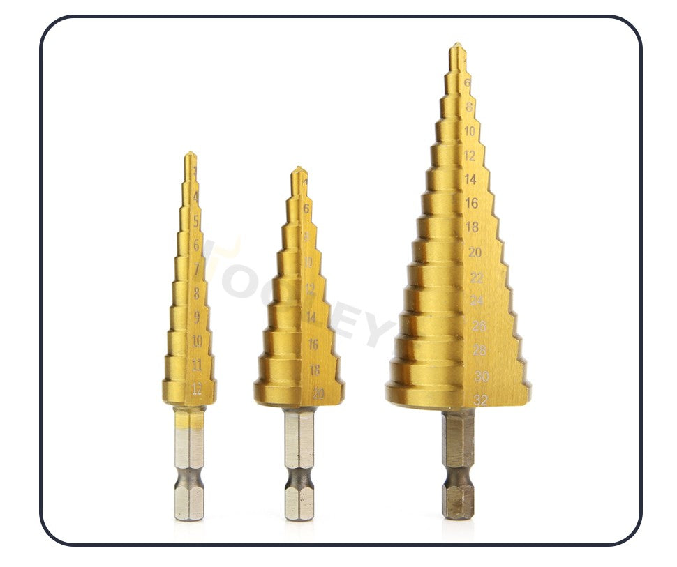 Broca escalonada Tooleye HSS Titânio para metal, madeira, perfuração de alta velocidade, conjunto de brocas escalonadas, ferramentas elétricas 3-12 4-12 4-20 4-32mm