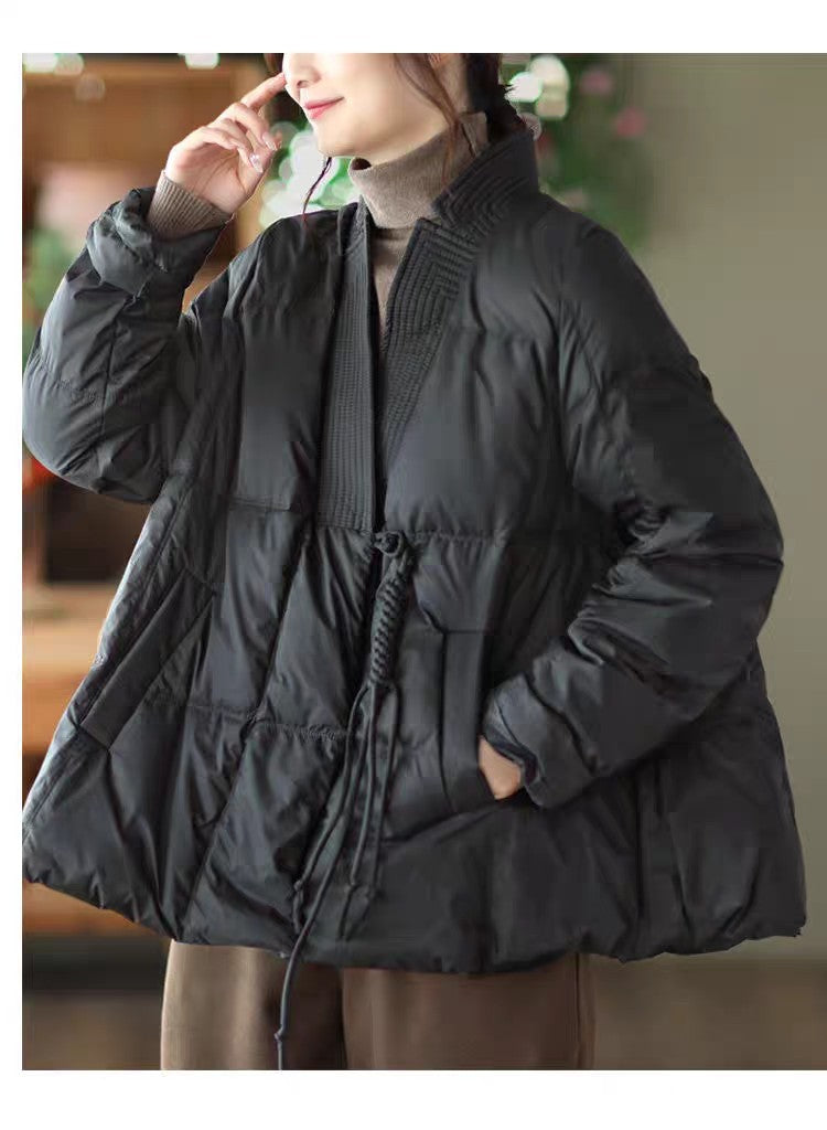 Vefadisa 2024 Autumn Winter New Red Women Parkas Coat V-neck Long Sleeve Short Parkas Casual Warm All-match Parkas Coat ZXY1194A