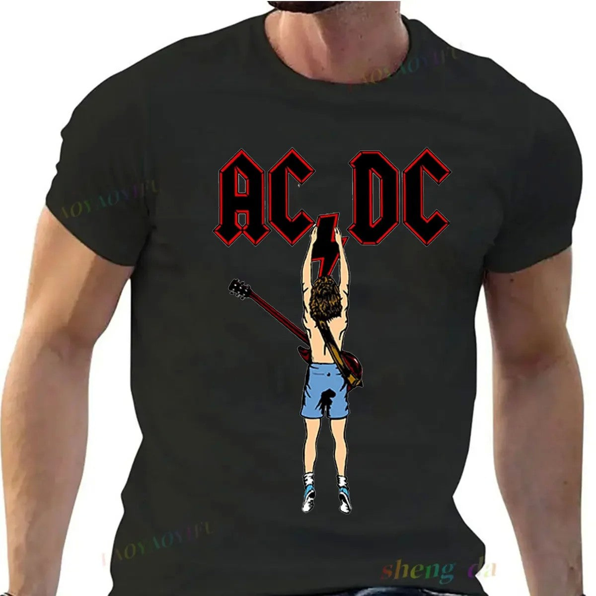 Pop singer Rock Band AC DC T-shirt Casual fashion men's short sleeve summer pure cotton breathable moisture absorption sweat