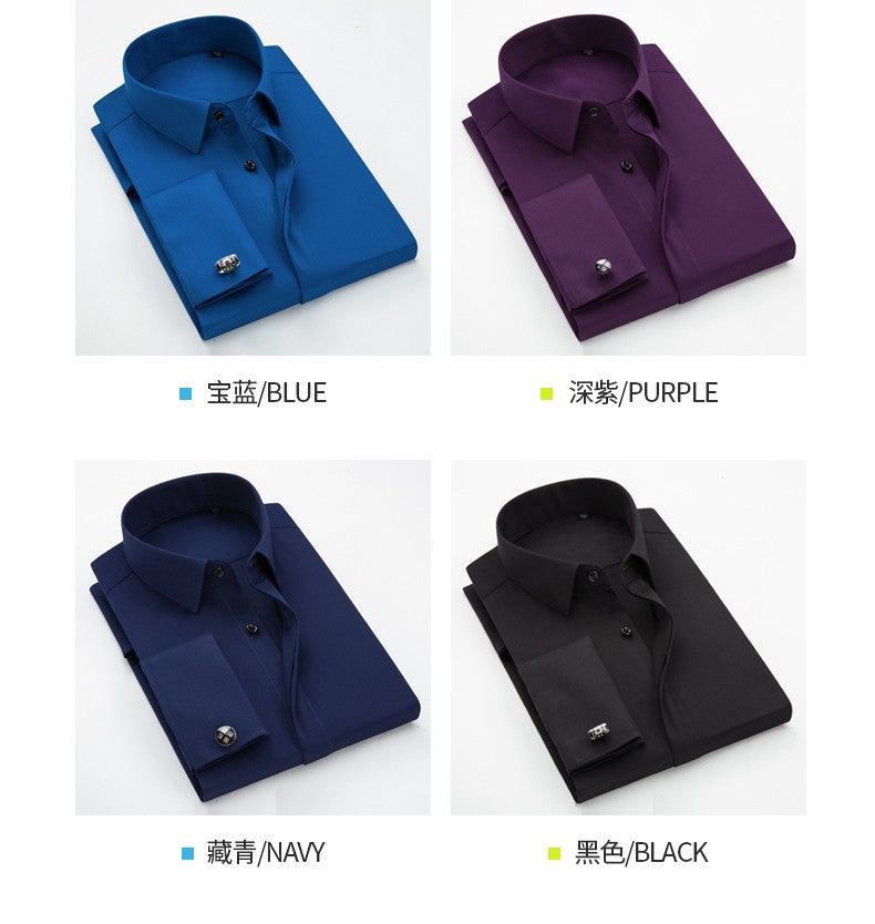 Men's French cufflinks shirt, men's long sleeves, high-end feeling, bamboo fiber silky smooth no iron formal wear wedding spr