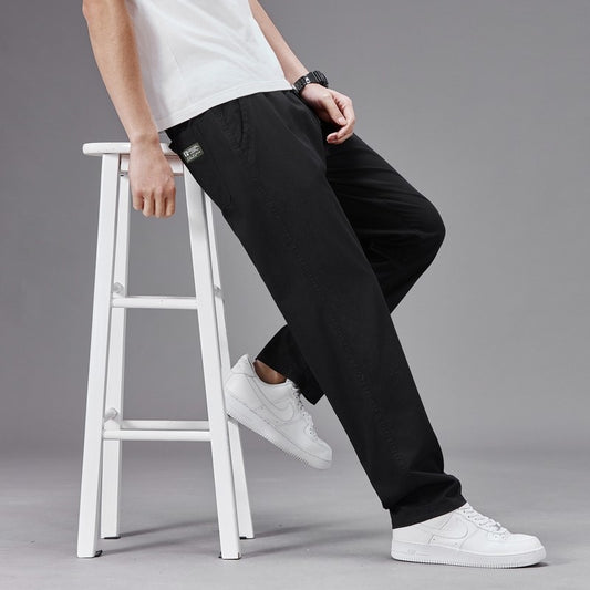 Big Size Casual Pants Men Elastic Waist Straight Leg Fit Summer Trousers Male Loose Cotton Work Wear Plus Large 6XL Khaki Light
