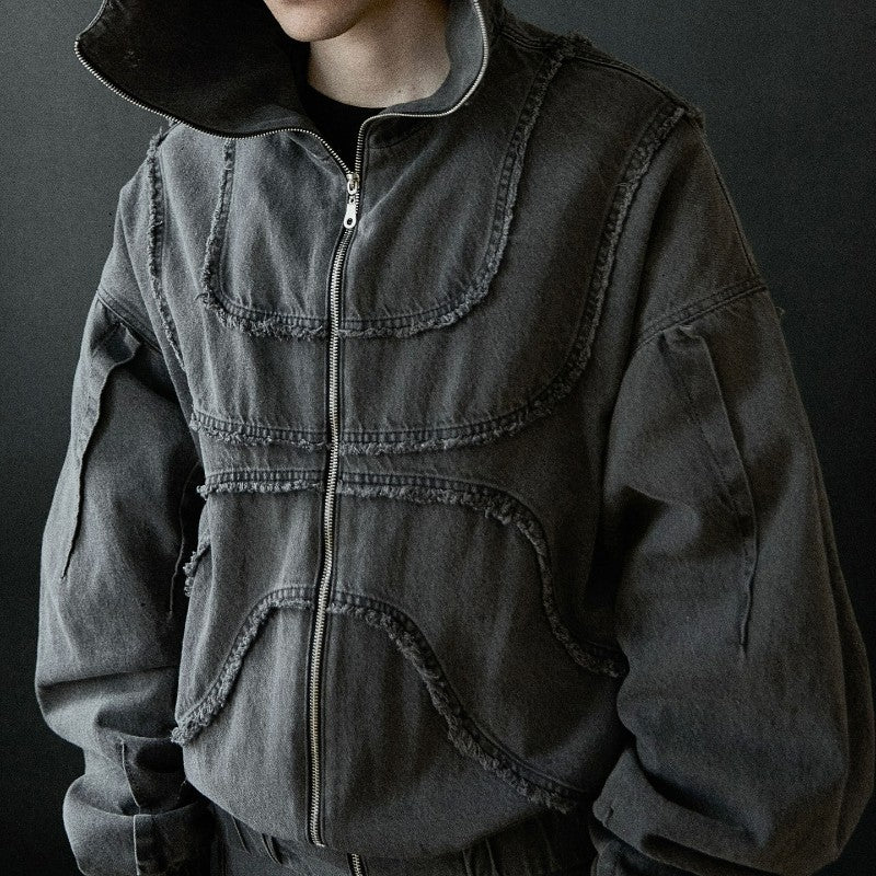 Y2K Denim Jacket American Splicing Style Gothic Vintage Trend Unisex Streetwear Punk High Street Oversized Leisure Zip Up Hoodie