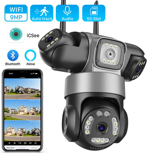 ICsee Wireless PTZ IP Camera 8K 15MP 3-Lens 3-Screen 9MP 4K 2-Way Audio WiFi Outdoor CCTV Security Surveillance Cam