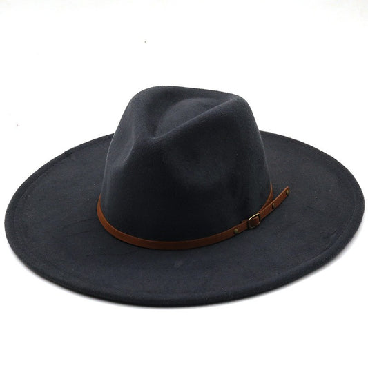 9.5cm Wide Brim Fedora Hats with Brown Belt Autumn Winter Women Party Top Hat Men Jazz Retro Cowboy Felt Cap Panama Sun Hat