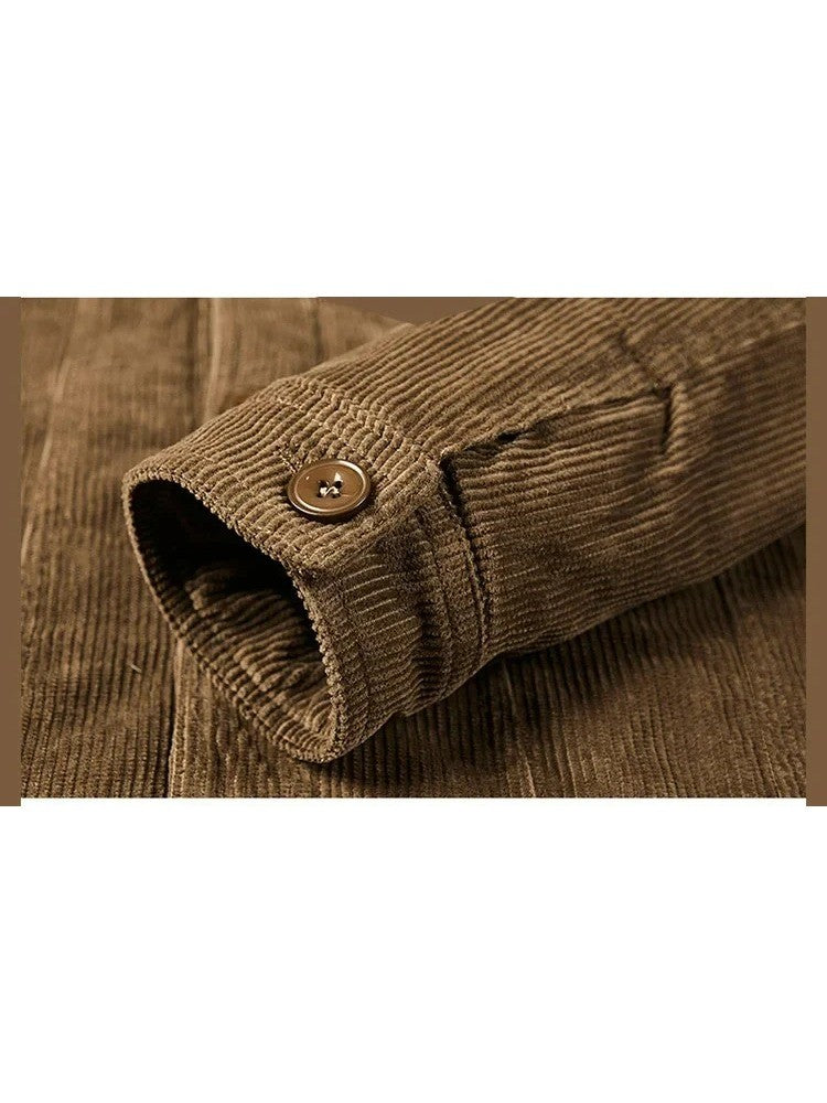 Male Cotton Jackets Padded Warm Loose Parka Coat Corduroy Short Jacket Man Solid Fur Collar Windbreaker Winter Men Fleece Jacket
