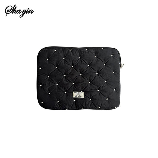 Laptop Sleeve Tablet Case 11 13 15 Inch, Embroidered Dot Pattern Padded Inner Bag for iPad MacBook, Notebook Protective Cover