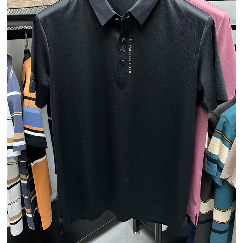 High End Brand New Summer Solid Color Silk Cotton High-quality Short Sleeved Polo Men's Fashionable Business Seamless Casual Top