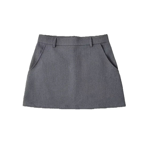 Mooyufon Women Fashion Solid Back Zipper A-Line Mini Skirt Vintage High Waist Fe
