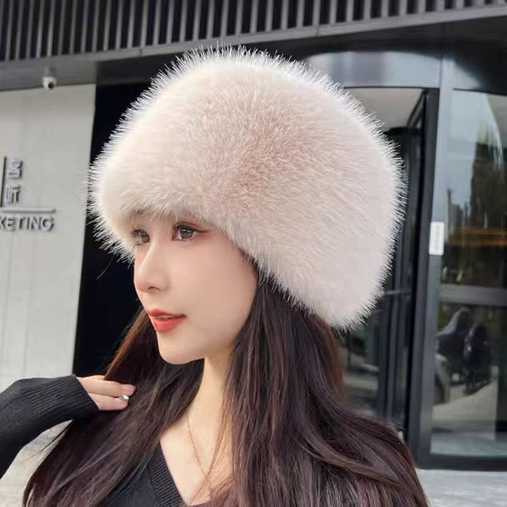 Chapéu de Inverno Feminino de Pele Fofa, Gorro de Esqui para Neve, Chapéu Feminino de Pele Sintética Grossa Quente à Prova de Vento, Chapéu Russo de Visom para Pescador