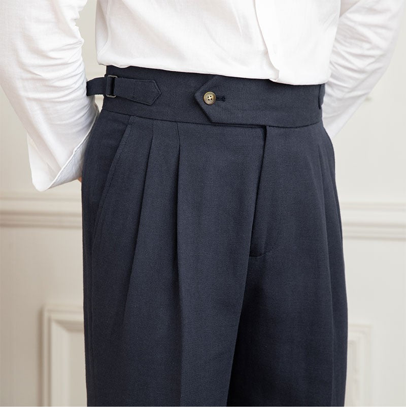 Three Gentleman Summer Naples Casual Straight Pants Men's Commuting Cotton and Linen Comfortable Breathable High Waist Pants