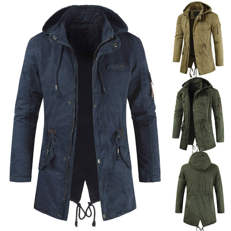 New Mens Jackets Hooded Trench Outerwear Casual Solid Outdoor Coat Military Windbreaker Fashion Windproof Jacket Mens Clothing