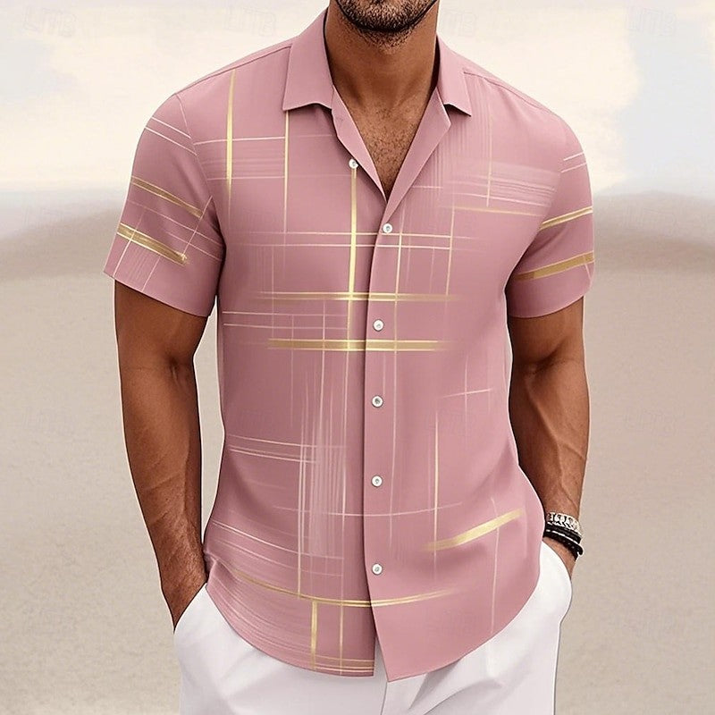 8 Color Men's Geometric Grid Shirt Button Shirt Short Sleeve Fashion Casual Outdoor Vacation Streetwear 3D Printed Lapel Shirt